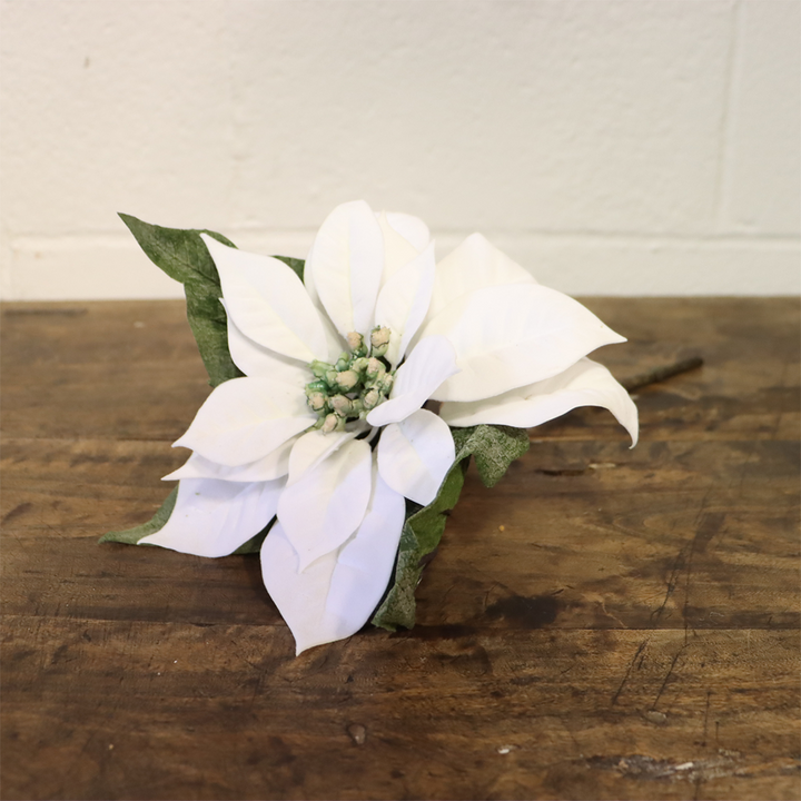 15" Velvet Poinsettia - White