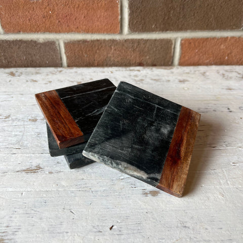 Marble and Wood Coasters - set of 4