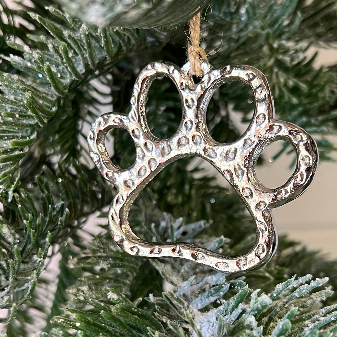 Silver Dog Paw Ornament