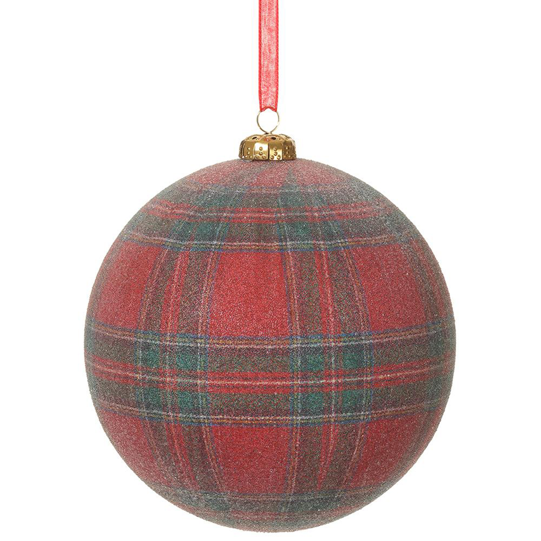 6" Glitter Plaid Ball Ornament