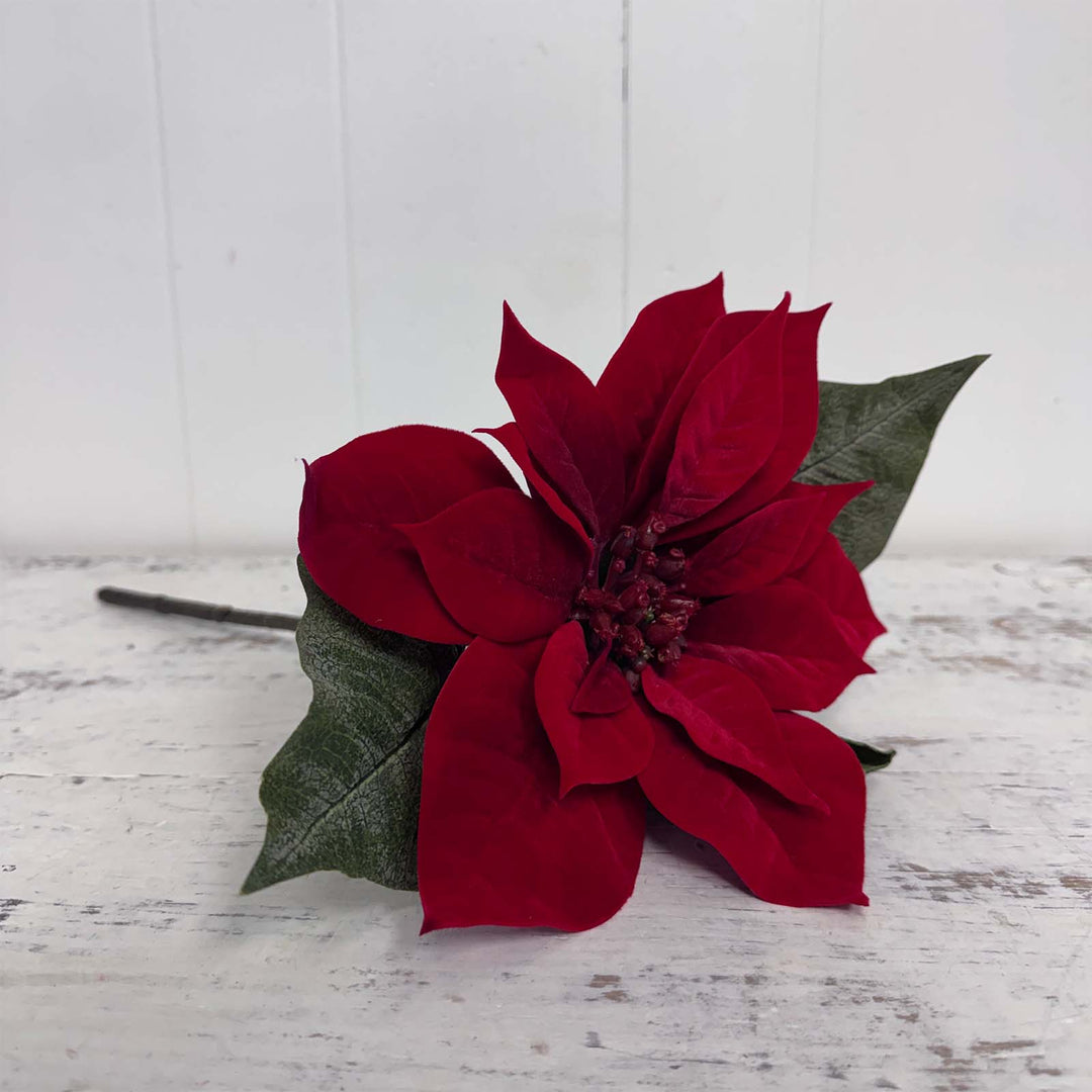 15" Velvet Poinsettia - Red