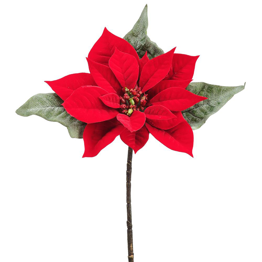 15" Velvet Poinsettia - Red