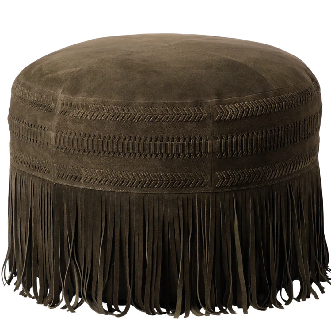 Woven Suede Pouf - Olive