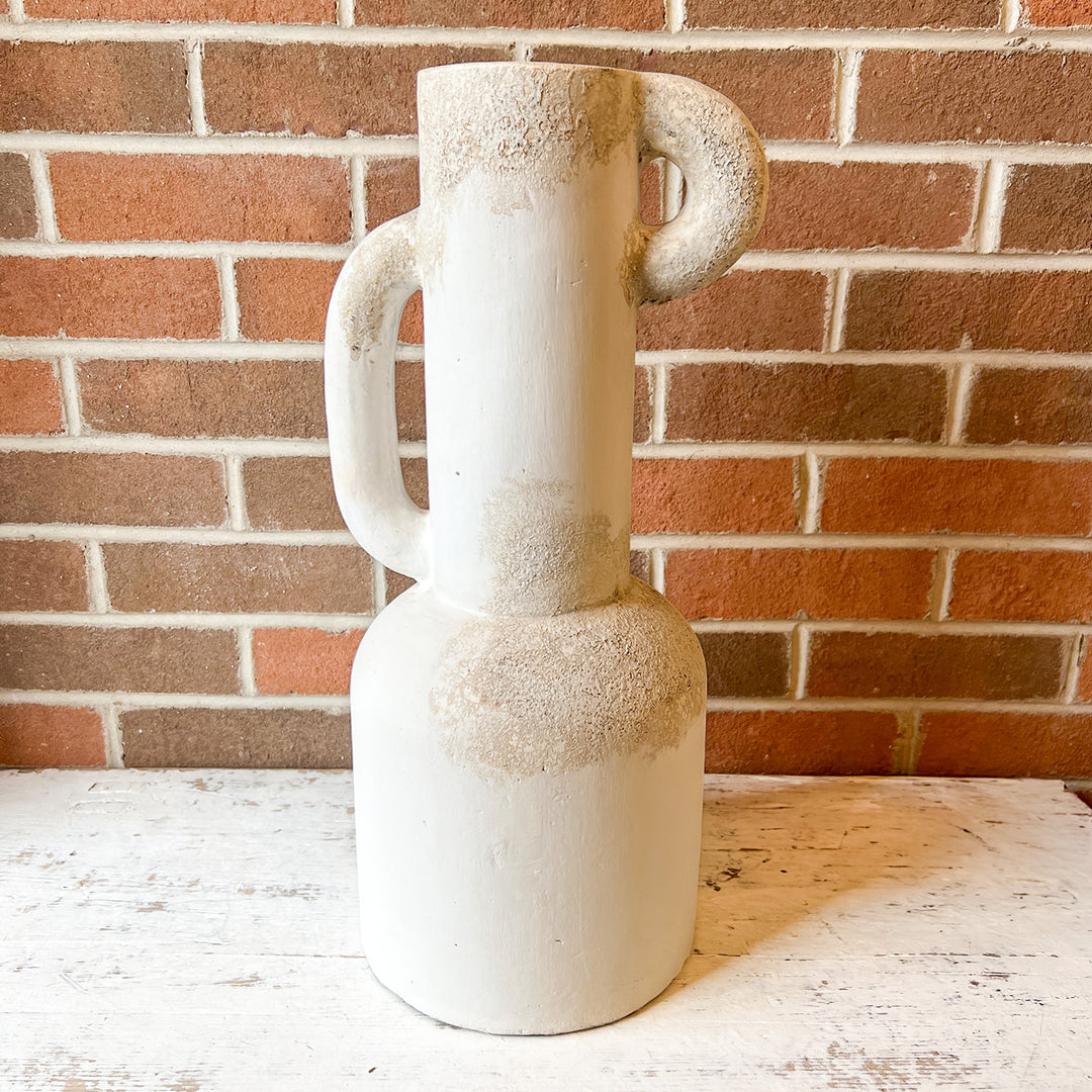 19" Terracotta Vase - White