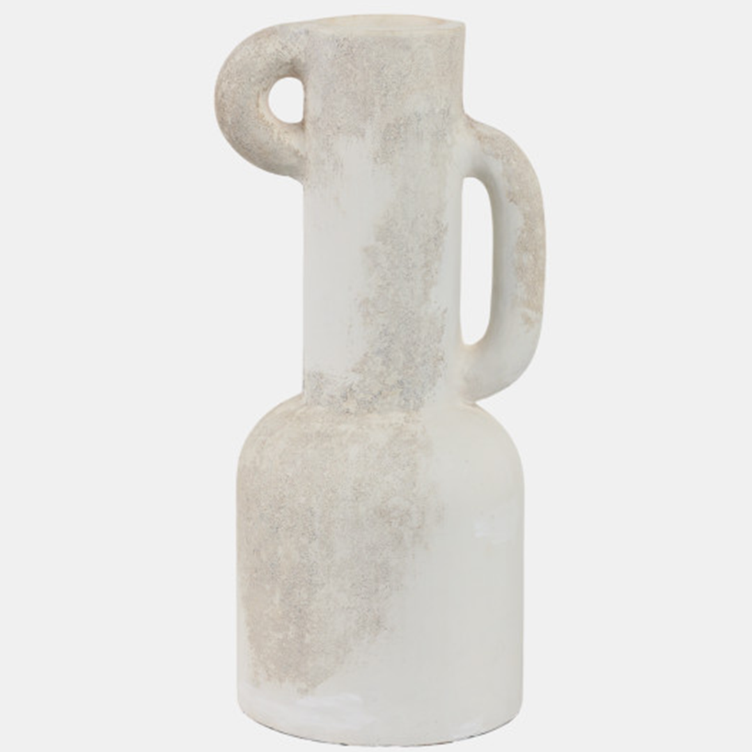 19" Terracotta Vase - White