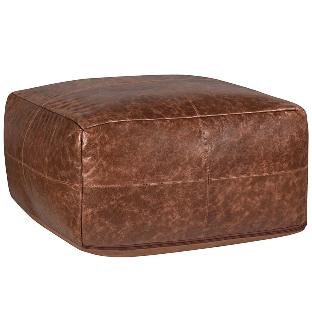 24" Leather Pouf - Brown