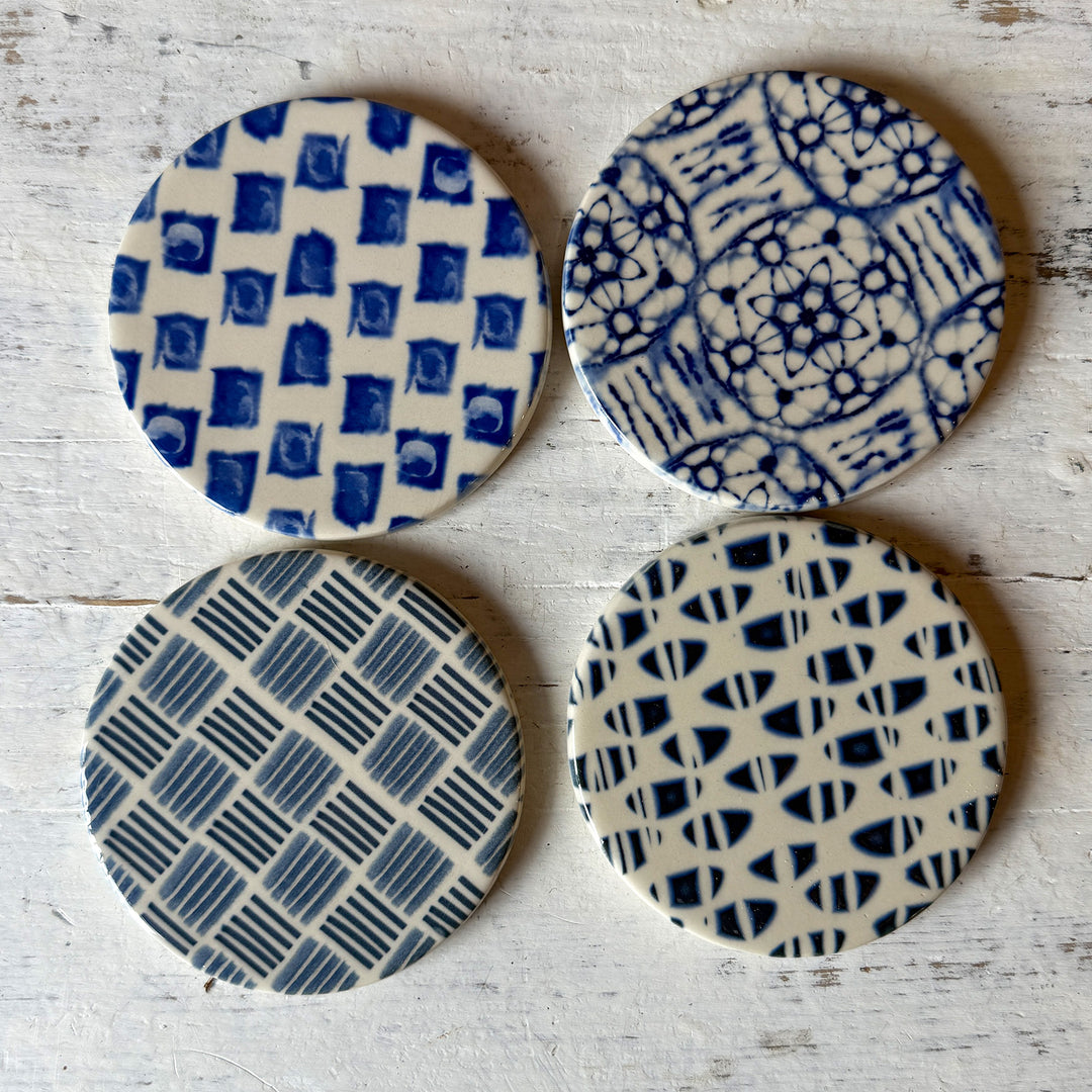 Stoneware Coaster, S/4 Blue