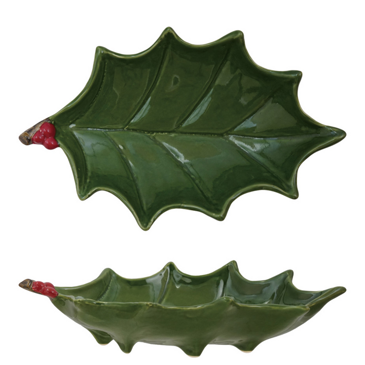 Holly Leaves Low Bowl