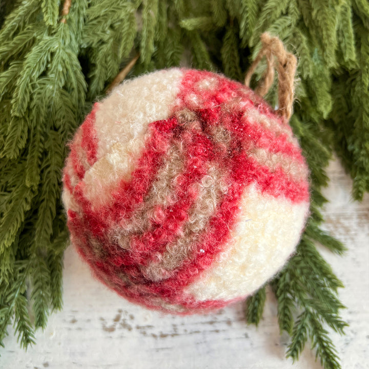 Plaid Ball Ornament - Red/White