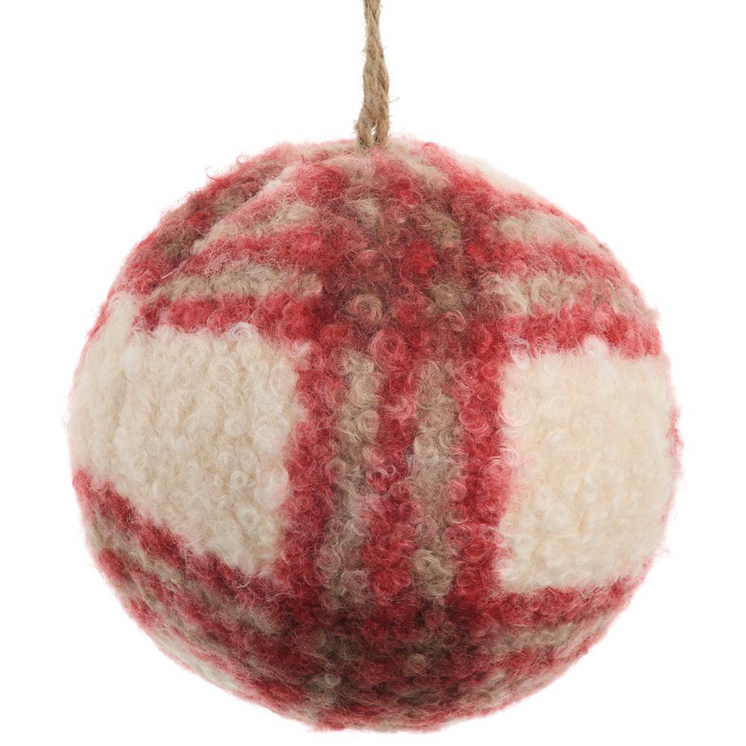 Plaid Ball Ornament - Red/White