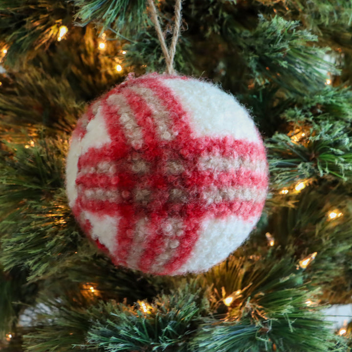 Plaid Ball Ornament - Red/White