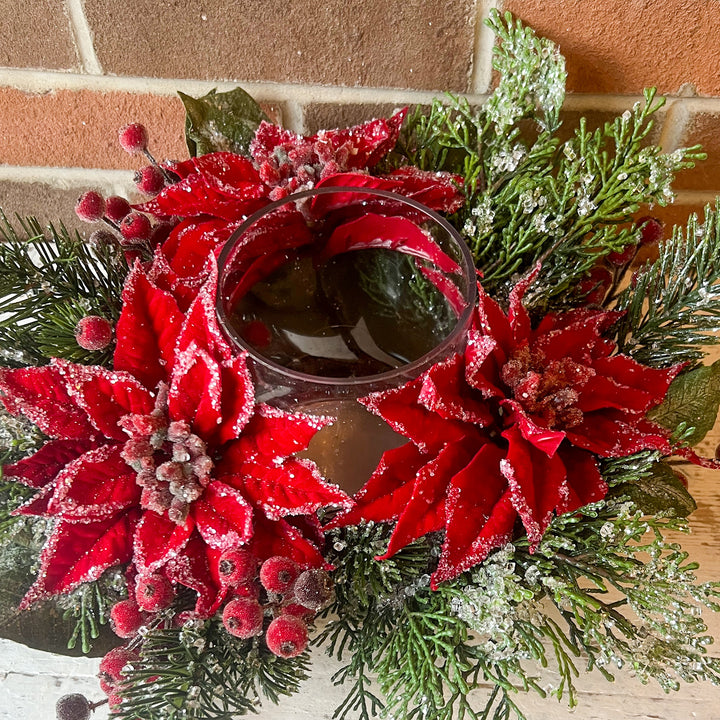 Iced Poinsettia Centerpiece - Red