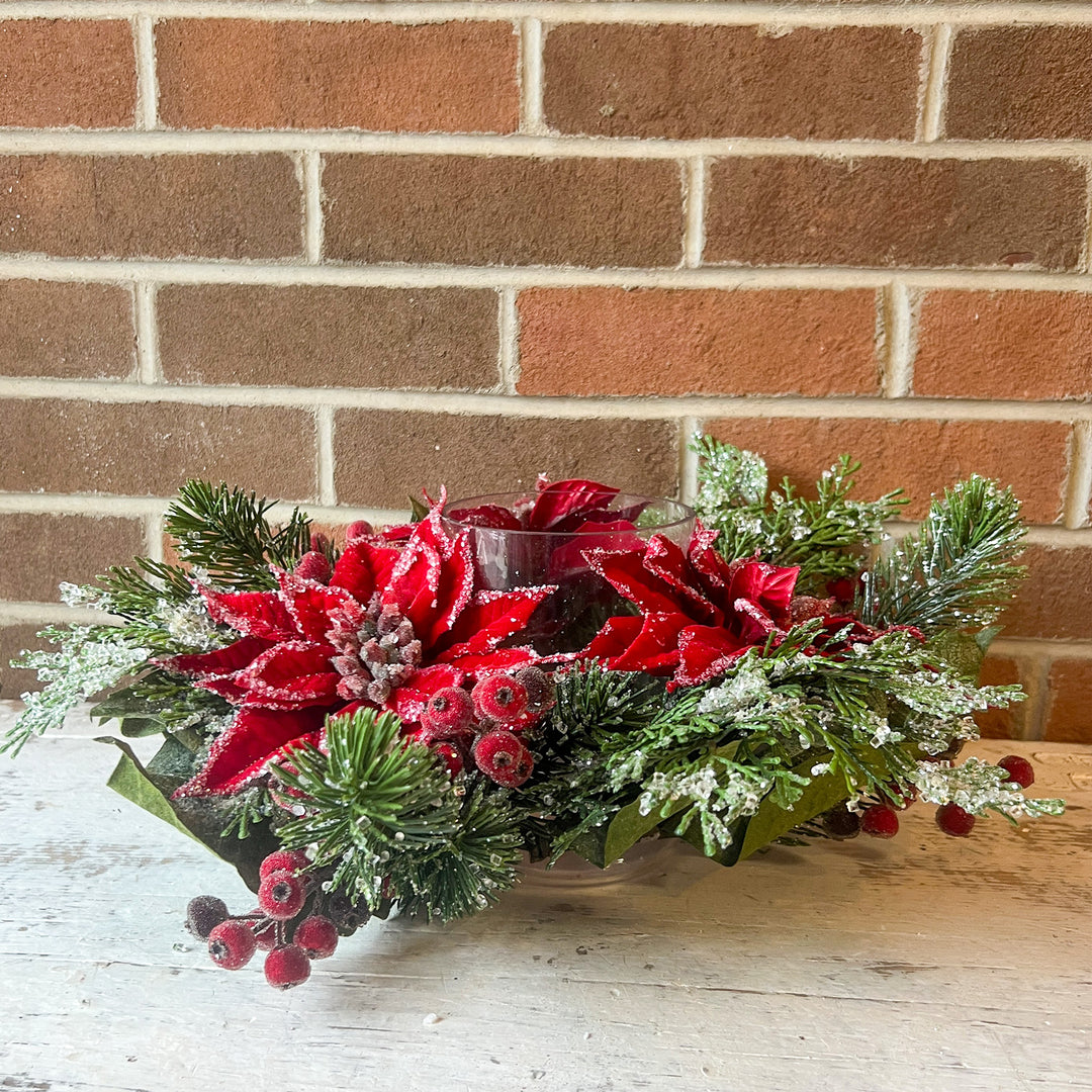 Iced Poinsettia Centerpiece - Red