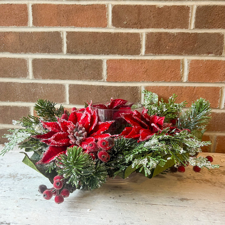 Iced Poinsettia Centerpiece - Red