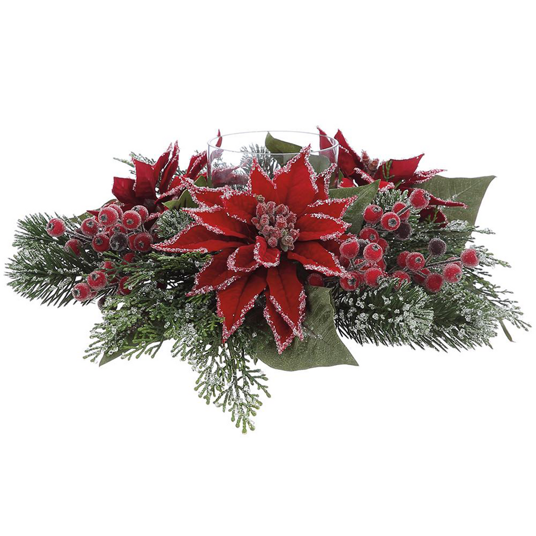 Iced Poinsettia Centerpiece - Red