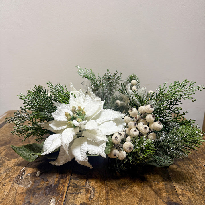 Iced Poinsettia Centerpiece - White