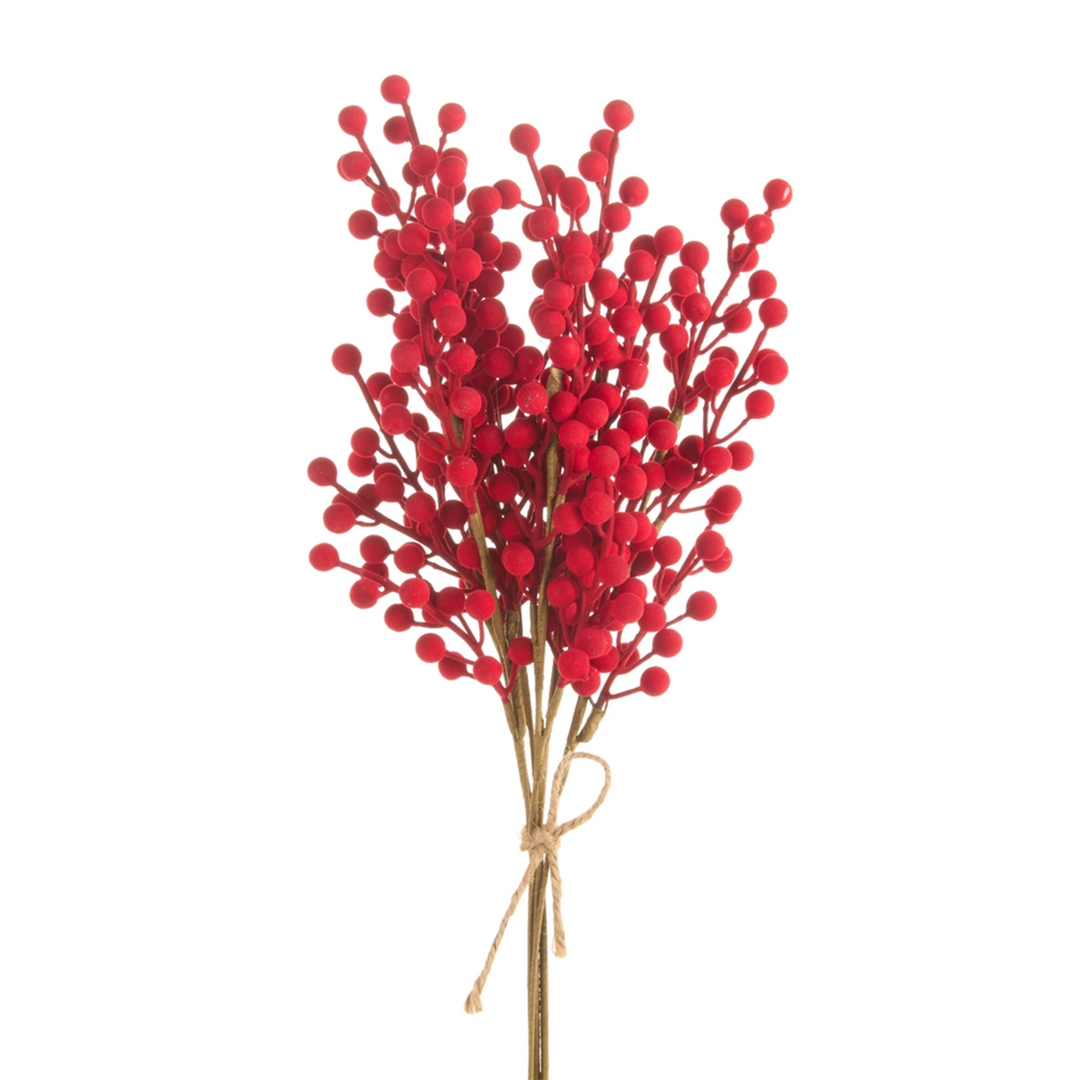 Red Flocked Berry Spray