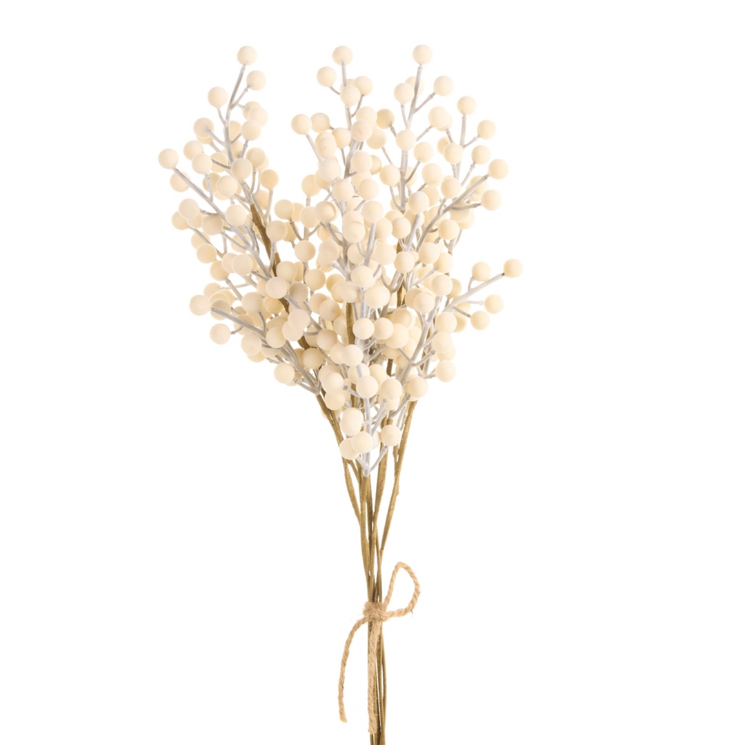 Ivory Flocked Berry Spray