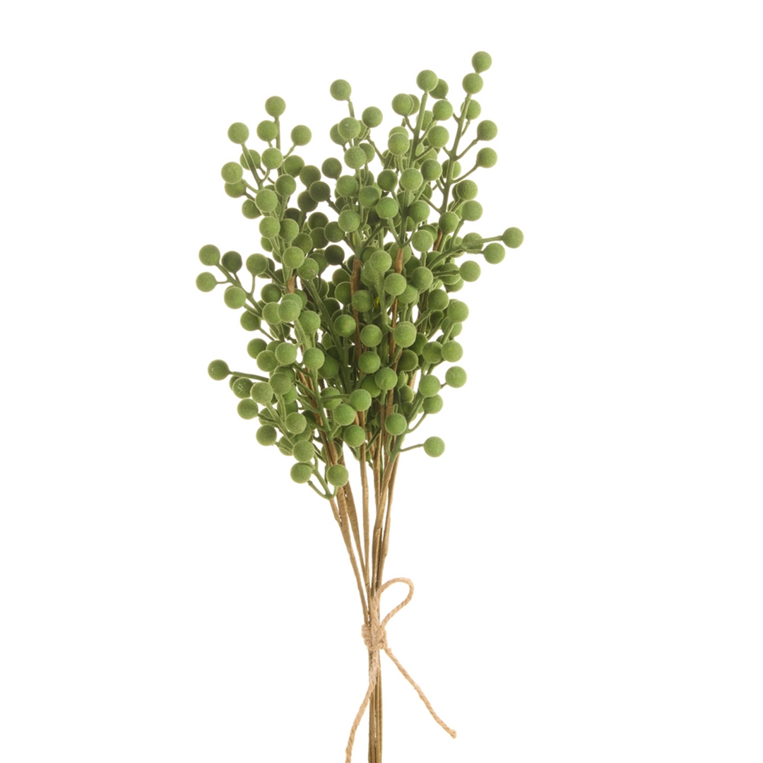 Green Flocked Berry Spray