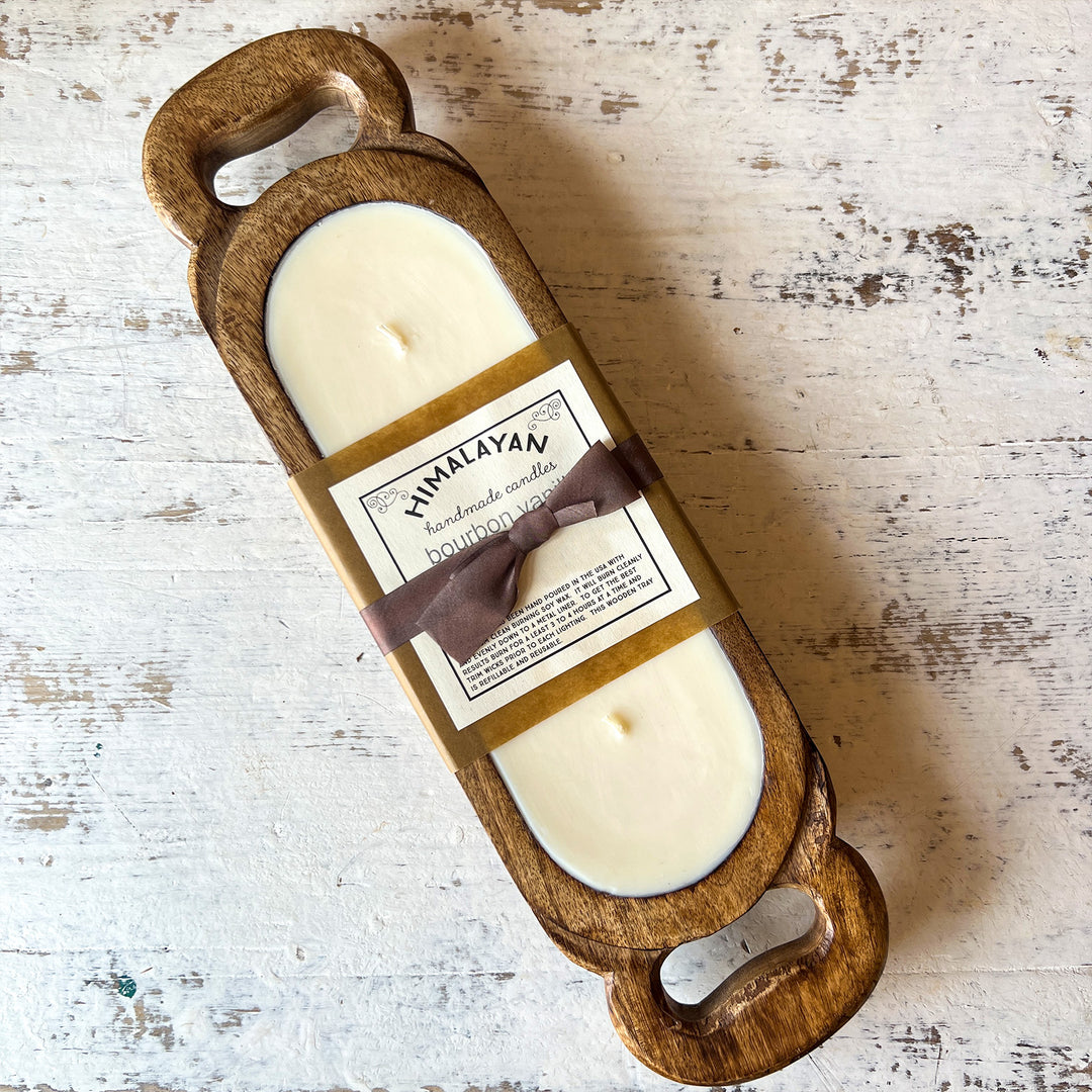 Small Wood Tray Candle - Bourbon Vanilla