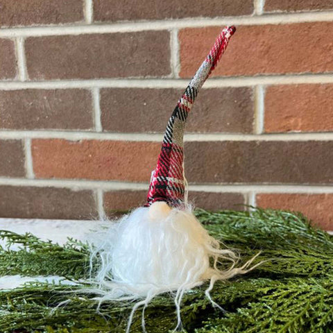 Plaid Gnome Ornament - Red/Grey