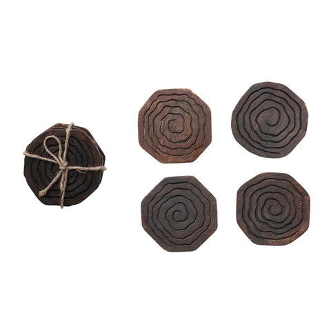 Hand-Carved Wood Coasters - set of 4
