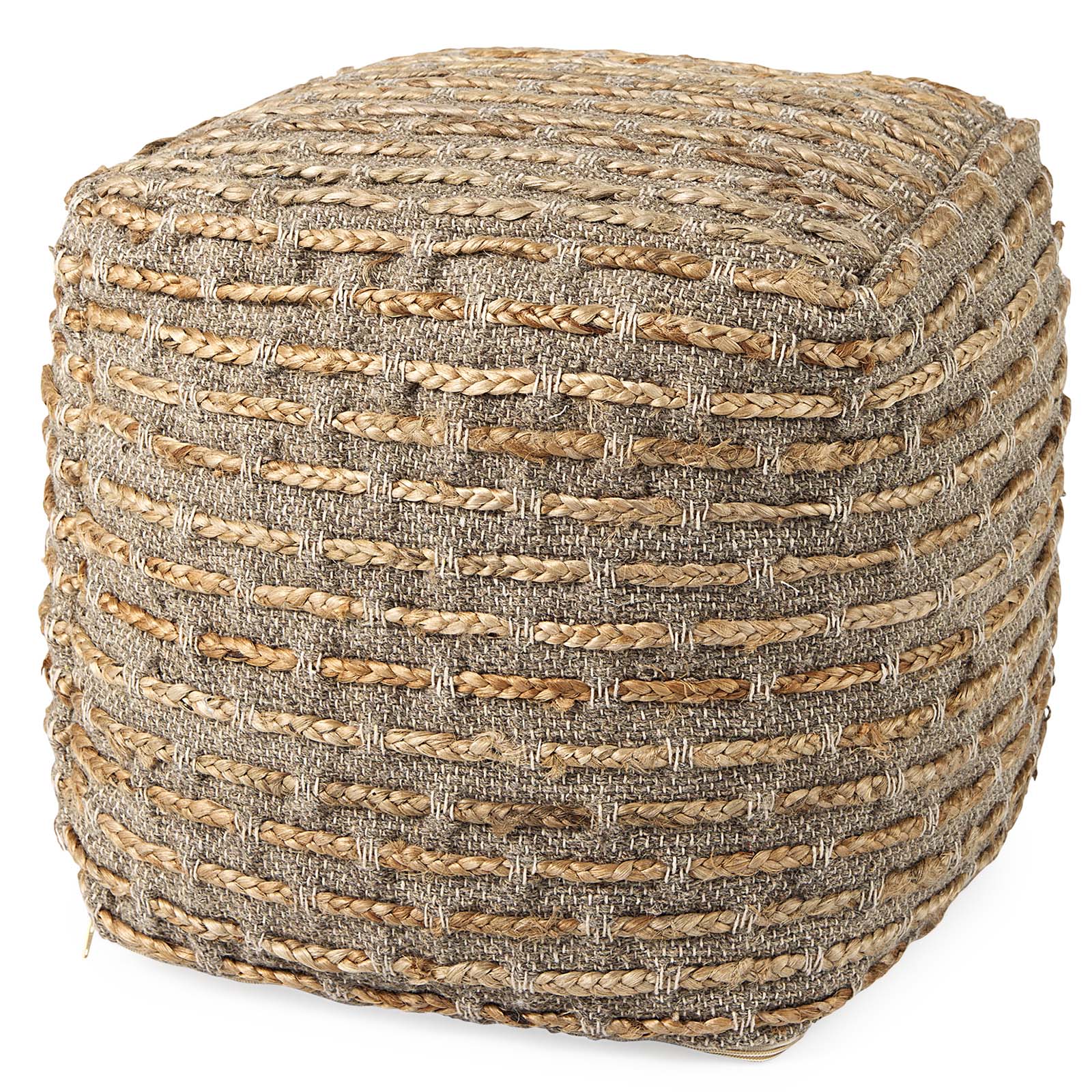 Grey/Brown Hemp 16" Pouf