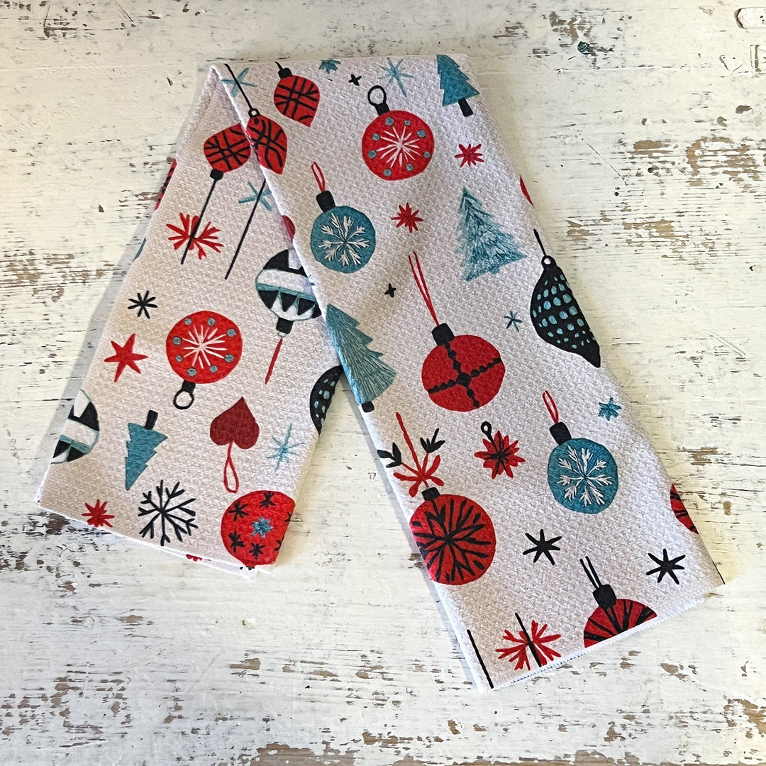 Embroidered Ornaments Tea Towel