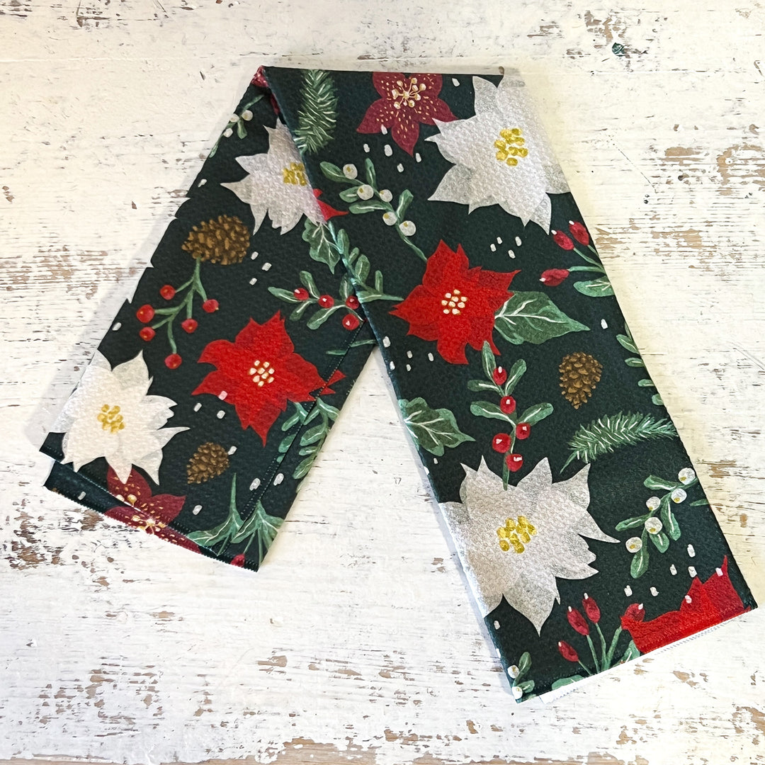 Jolly Poinsettias Tea Towel