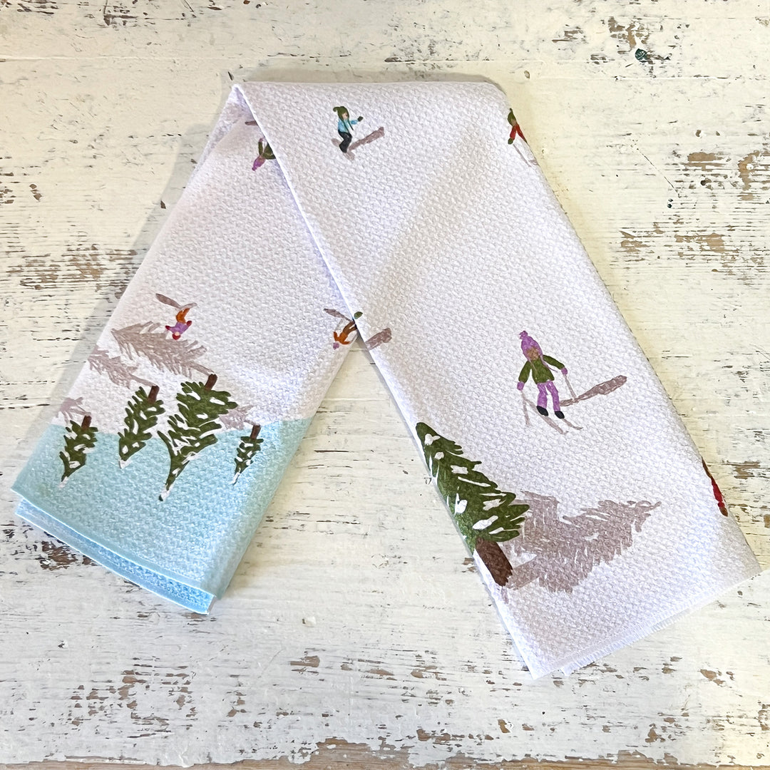 Winter Skiing Trip Tea Towel