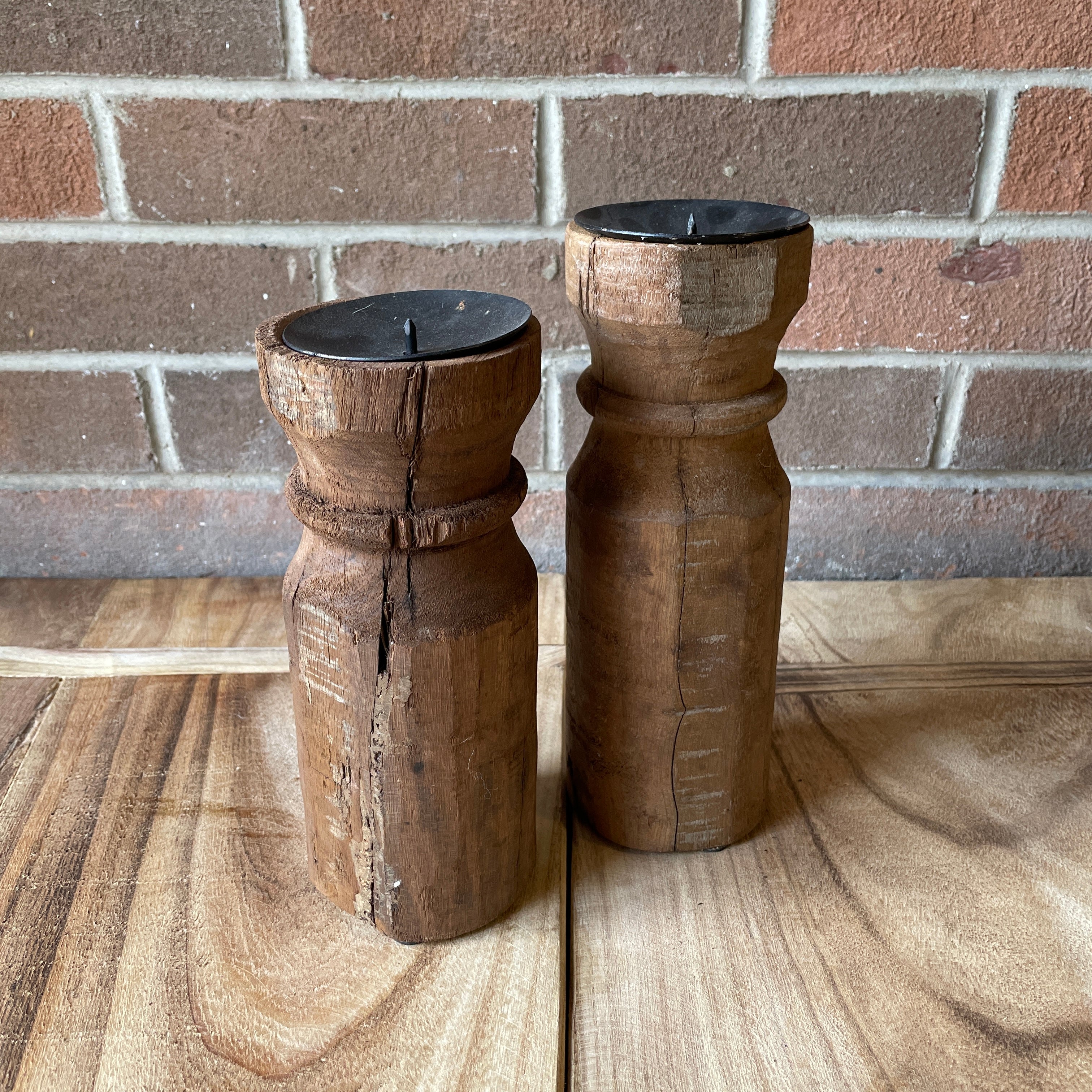 Wood Carved Pillar Candle Holder