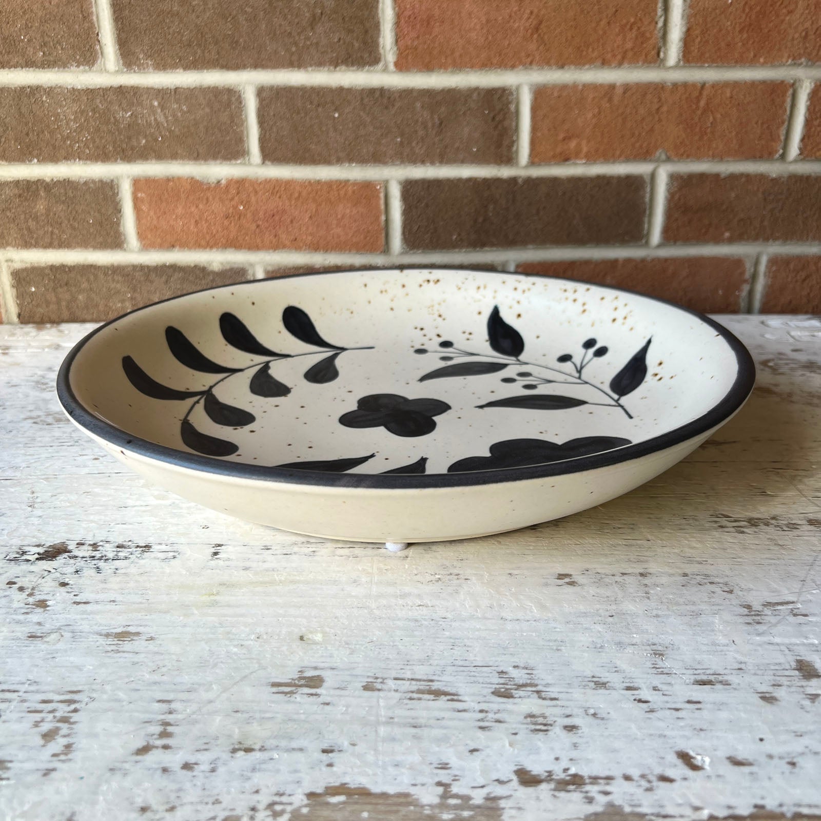 Black and Cream Floral Bowl