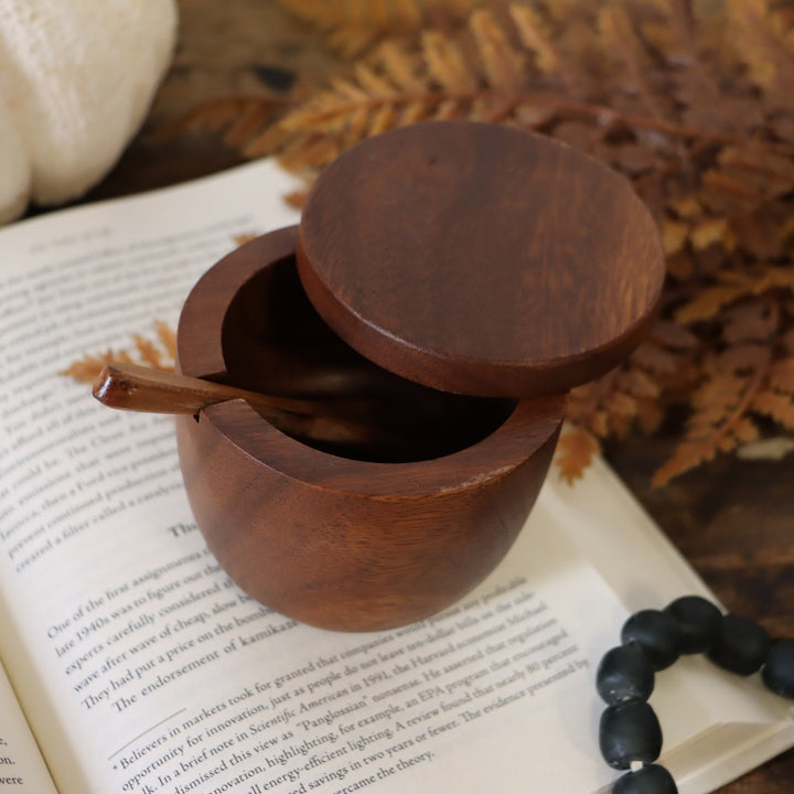 Wood Covered Jar w/ Spoon