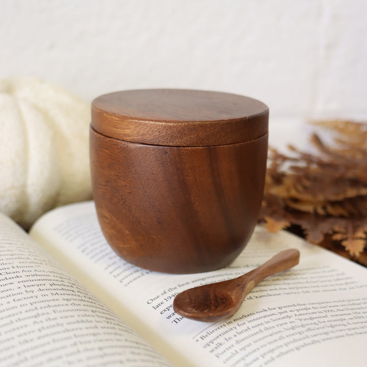 Wood Covered Jar w/ Spoon