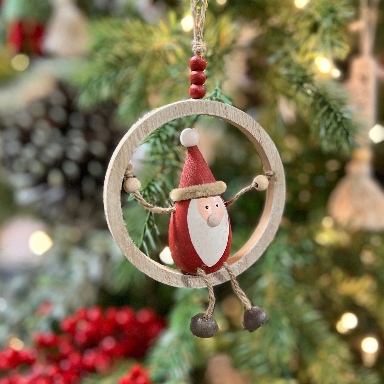 Wooden Ring w/ Santa Ornament