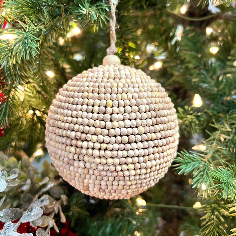 5" Green Wood Bead Ball Ornament