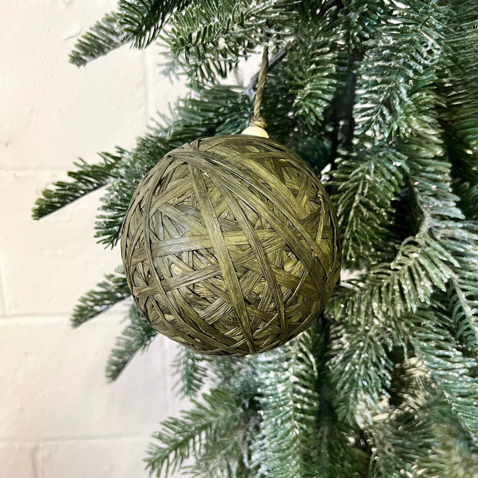 5" Green Raffia Ball Ornament