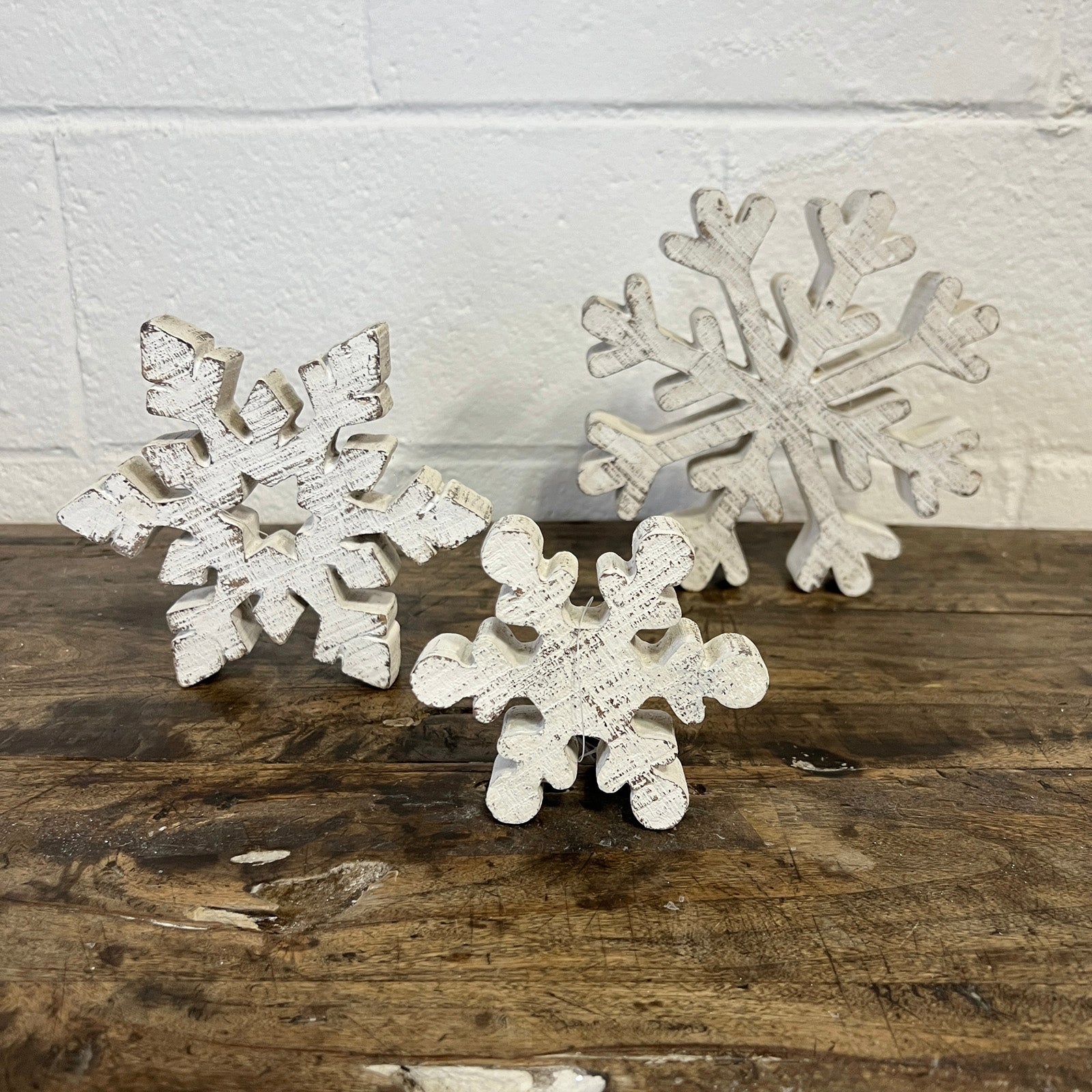 Wooden Whitewashed Snowflakes