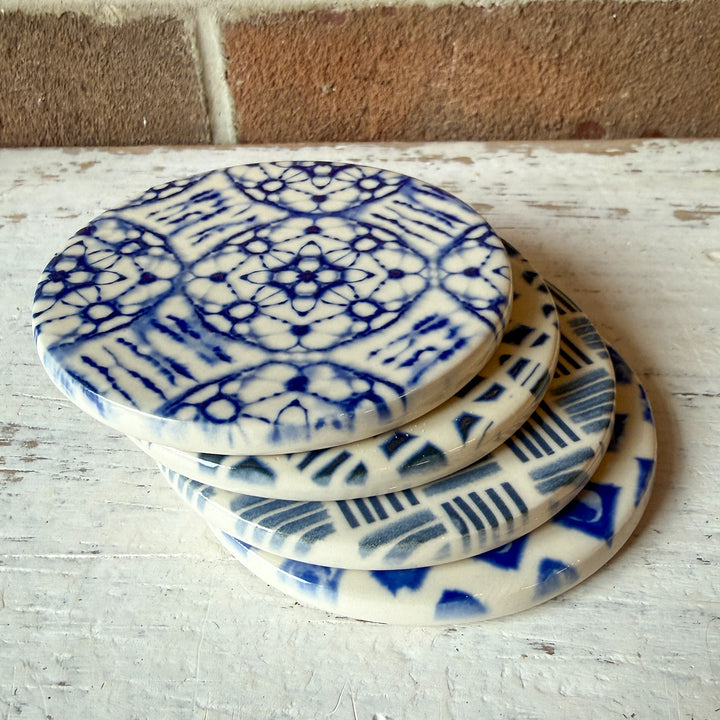 Stoneware Coaster, S/4 Blue