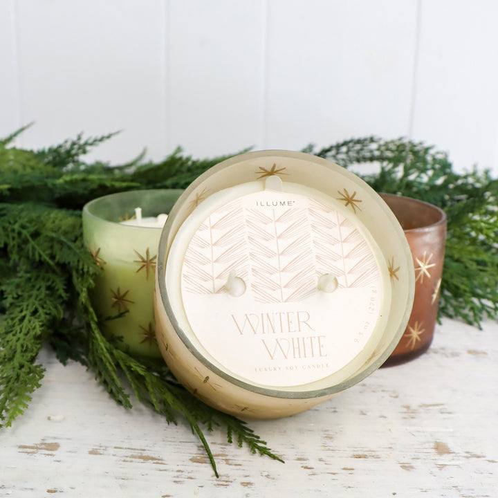 Winter White Star Glass Candle