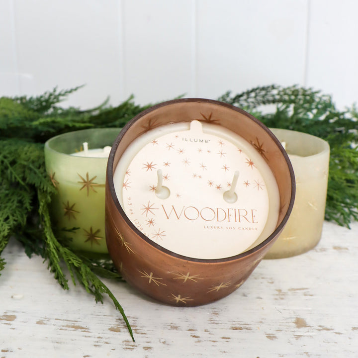 Woodfire Frosted Star Glass Candle