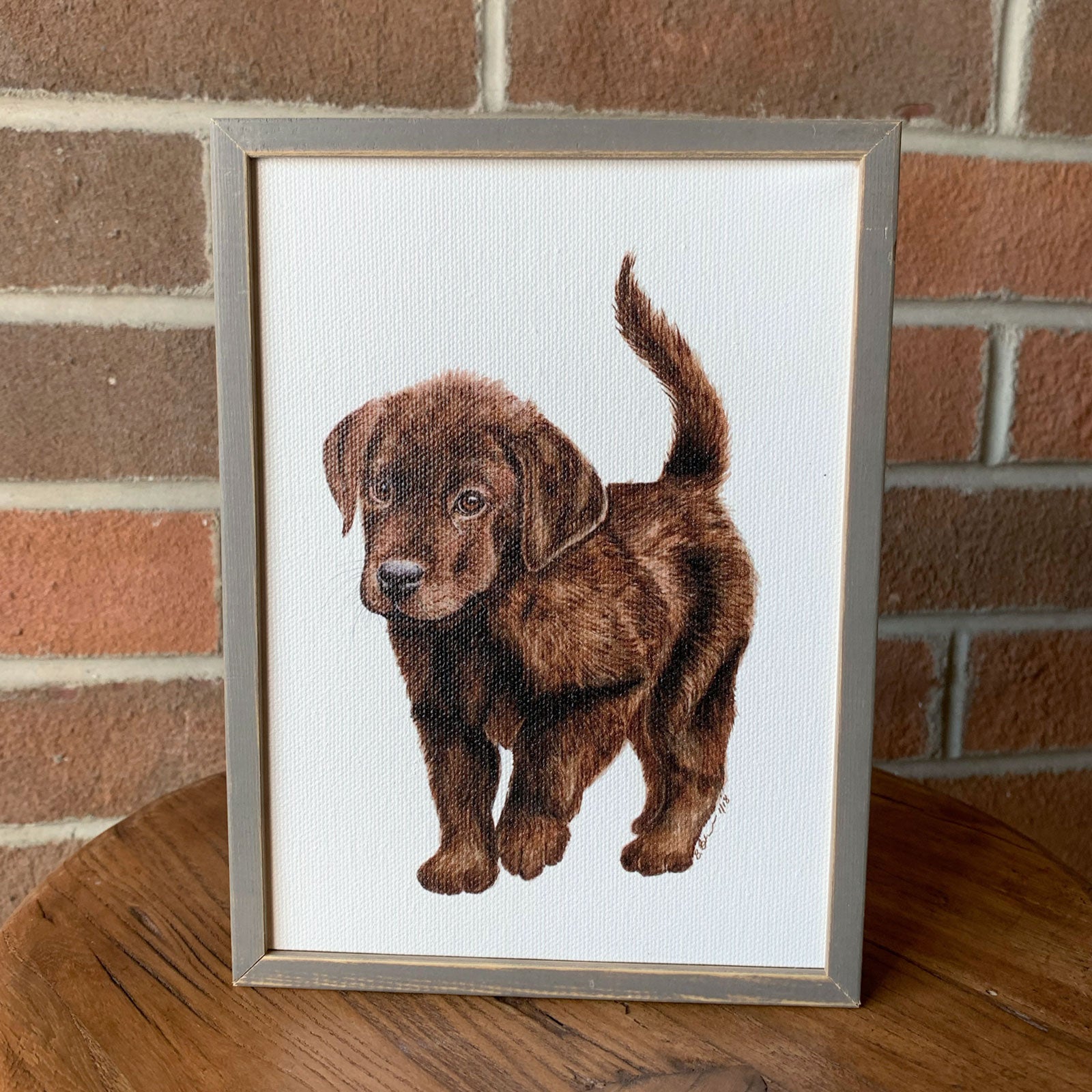 Chocolate Lab Pup Mini Framed Canvas
