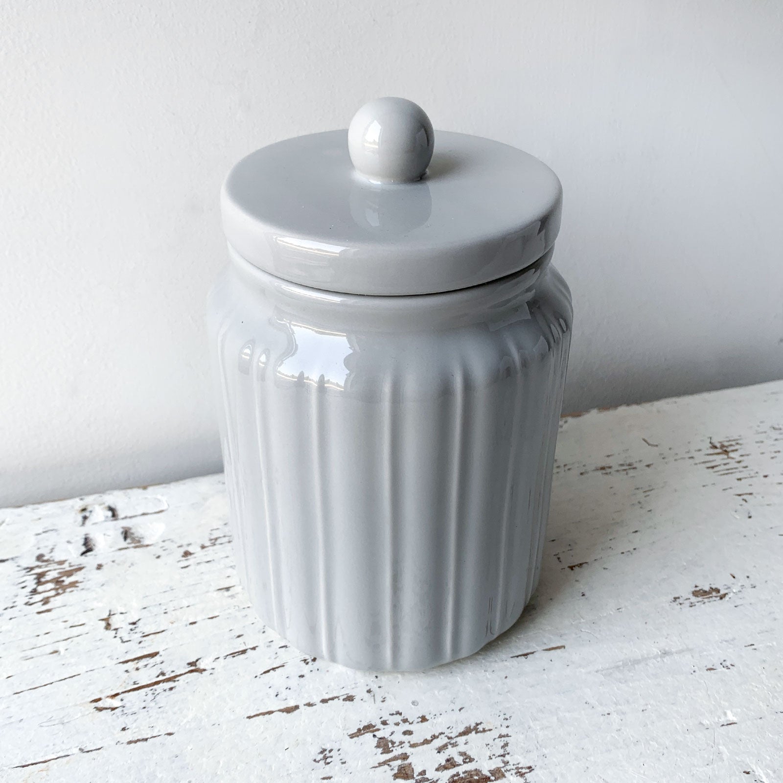Grey Ribbed Canister - Large