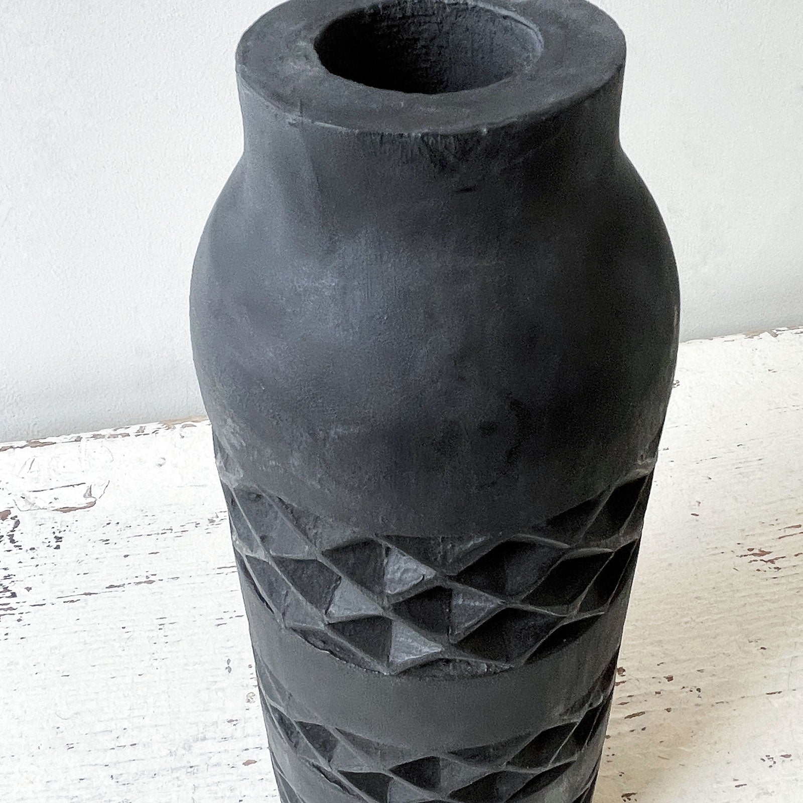 Small Black Stained Wood Vase
