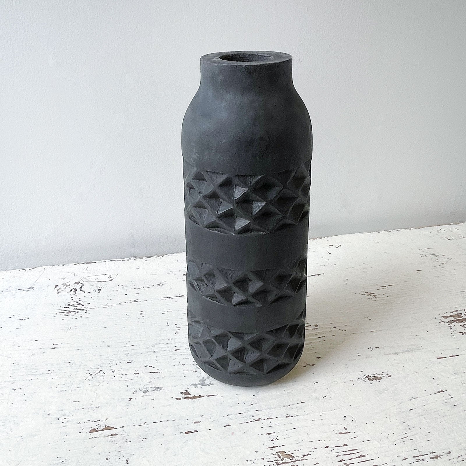 Small Black Stained Wood Vase