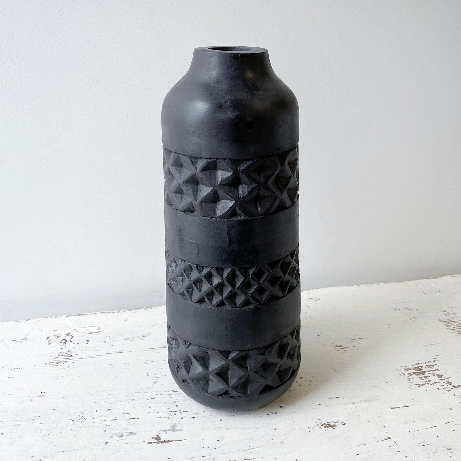 Large Black Stained Wood Vase