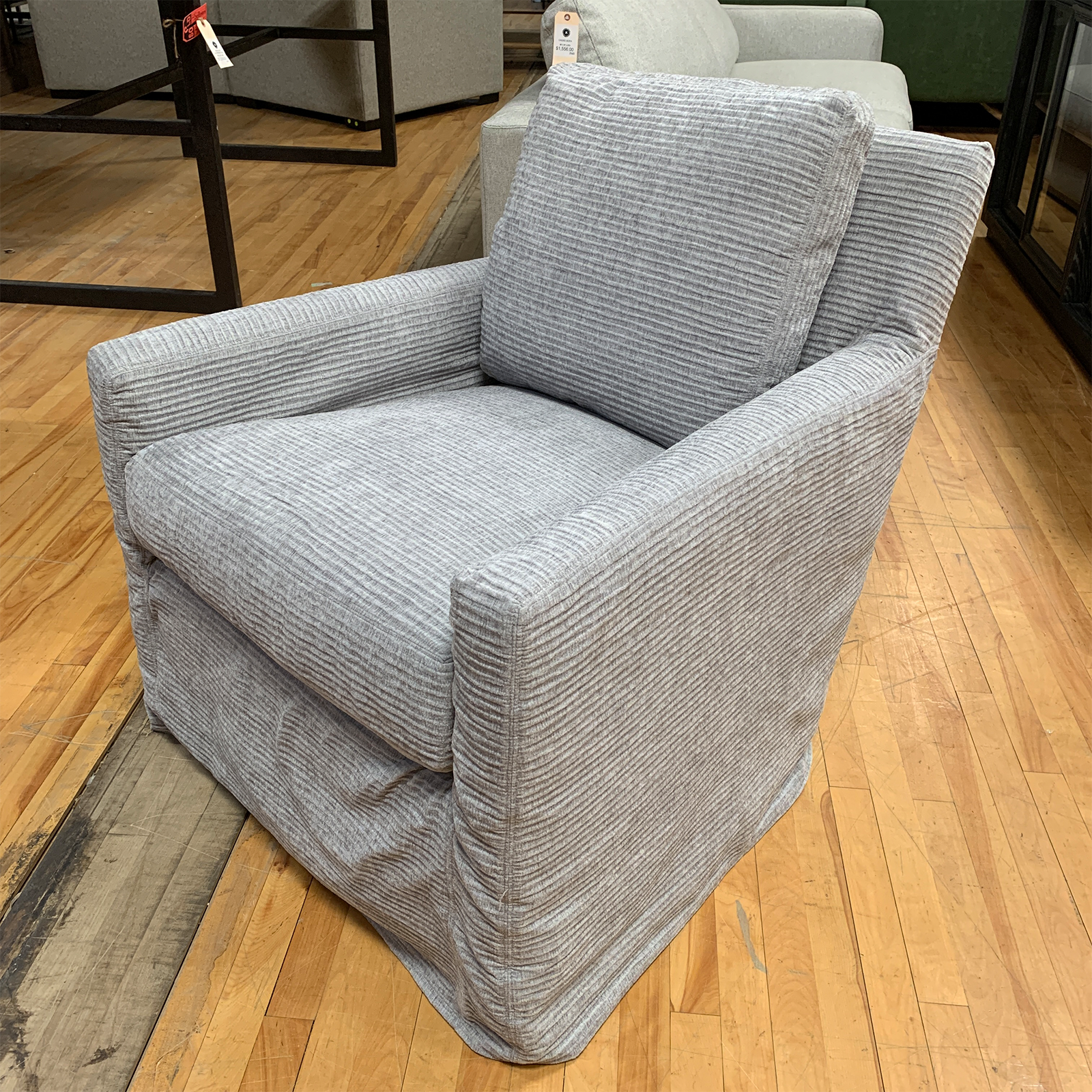 Fawn Slipcovered Swivel Chair