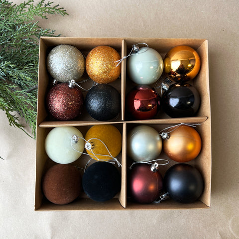 Box of 16 Plastic Ball Ornaments