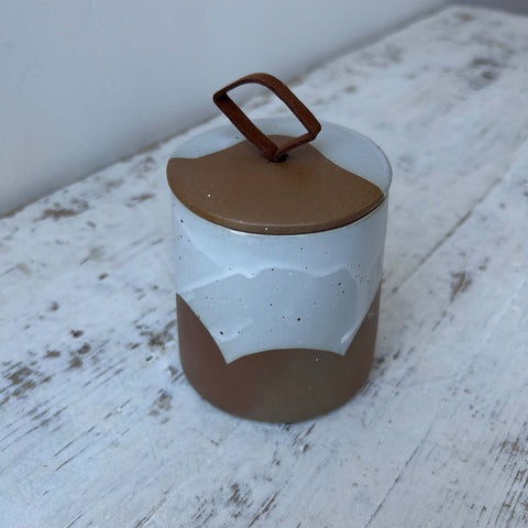 Stoneware Canister w/ Leather Loop