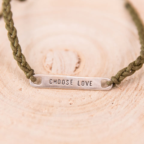 Braided Choose Love Bracelet- Olive